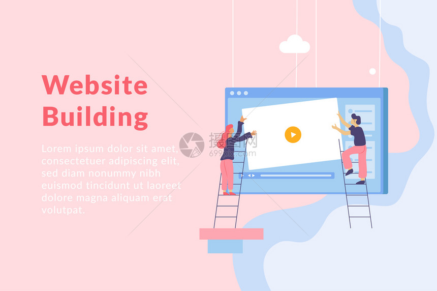 網頁開發(fā)平背景與成掛電腦屏幕窗口的人梯子文本矢量插圖